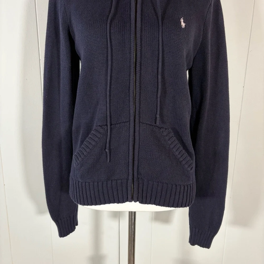 Ralph Lauren Blue Label Sweater Women’s L Hood Cotton Preppy Knit Coastal - Picture 3 of 11